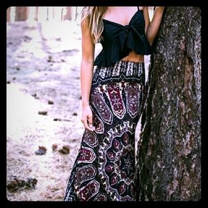 Sunburst Print Boho Maxi Skirt